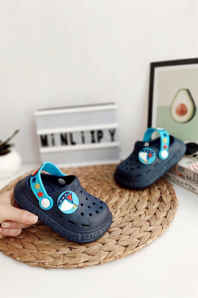 Yelken Baskılı Çocuk Crocs Sandalet Lacivert Mavi
