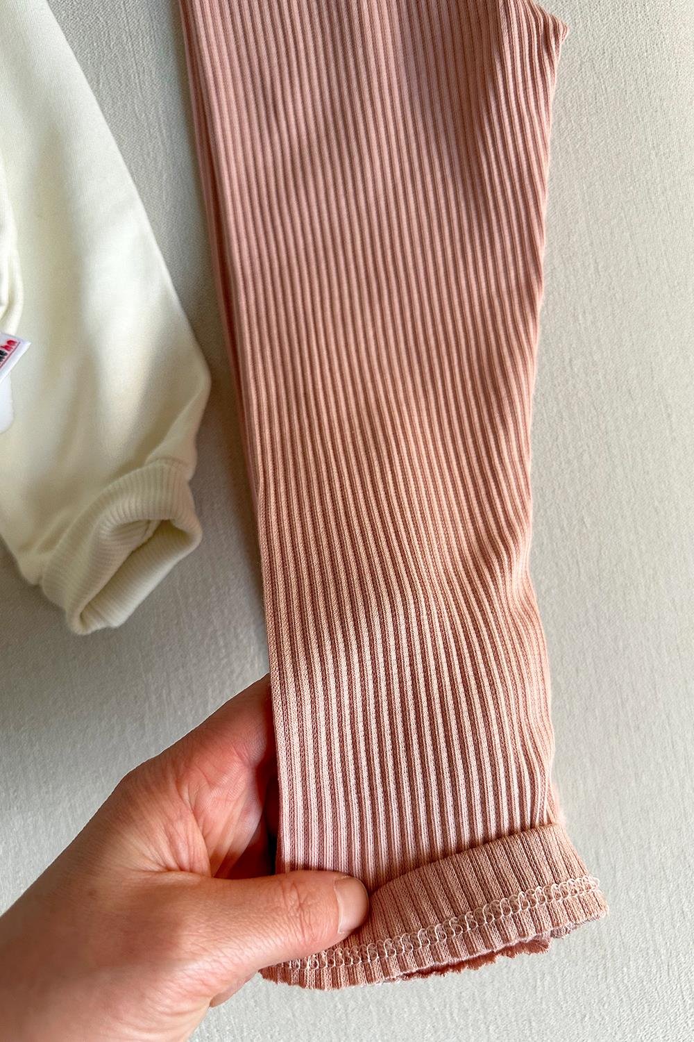 Yıldız Baskılı Çocuk Taytlı Takım Beyaz Pembe
