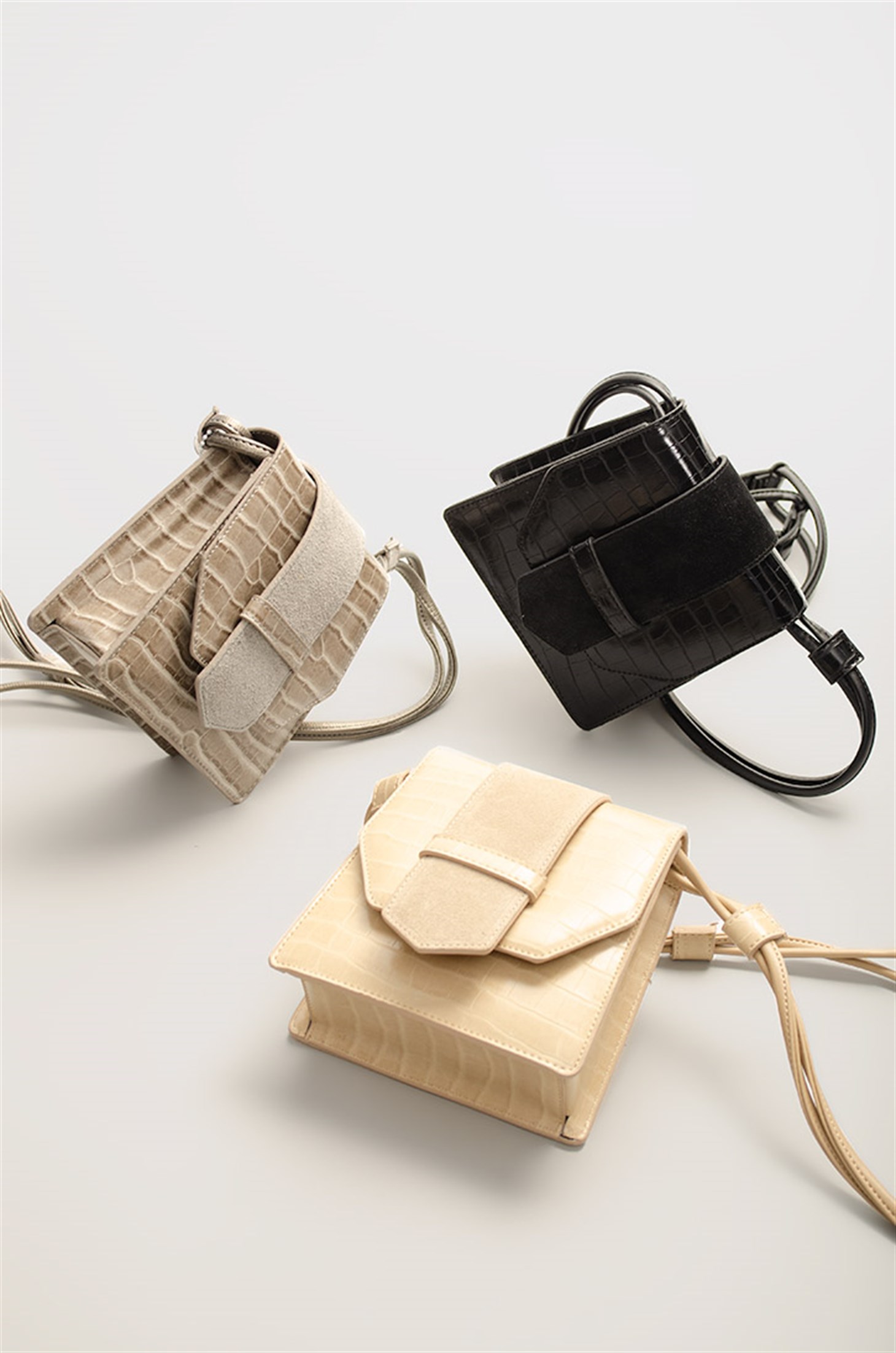 BELAIR - Gri Croco - Mini Omuz Çanta