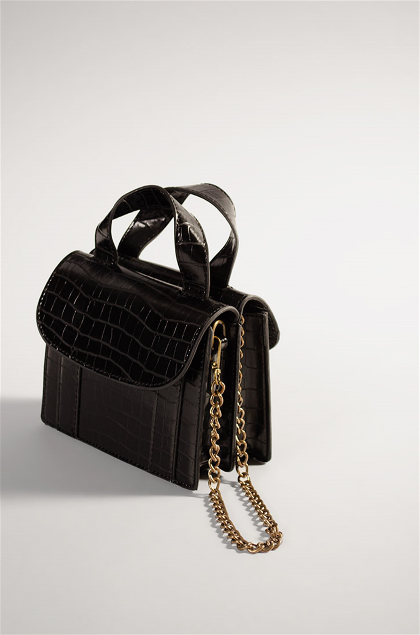 PULET - Siyah Croco - Mini Omuz Çanta