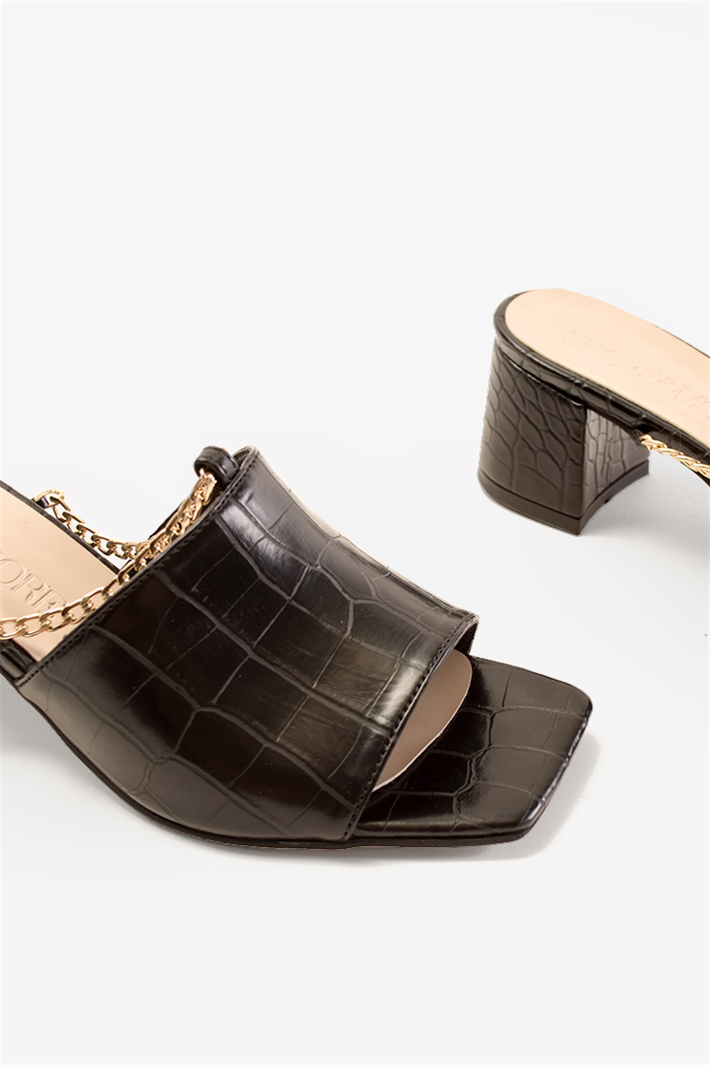SHOES&MORELEFFYLEFFY - Siyah Croco - Topuklu Terlik