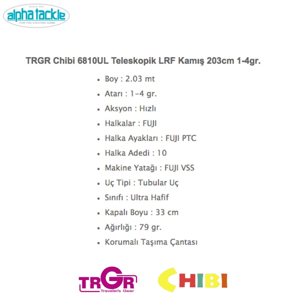 Alpha Tackle TRGR Chibi 6810UL Teleskopik LRF Kamış 203cm 1-4gr