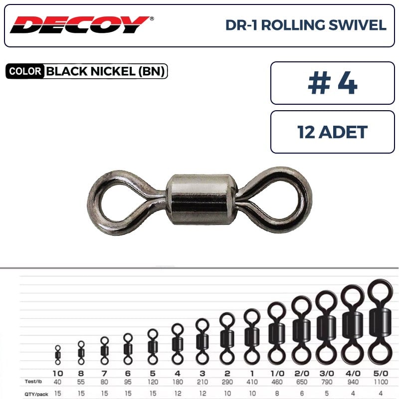 Decoy DR-1 Rolling Swivel Rulmanlı Fırdöndü #4 180lb (12 Adet)