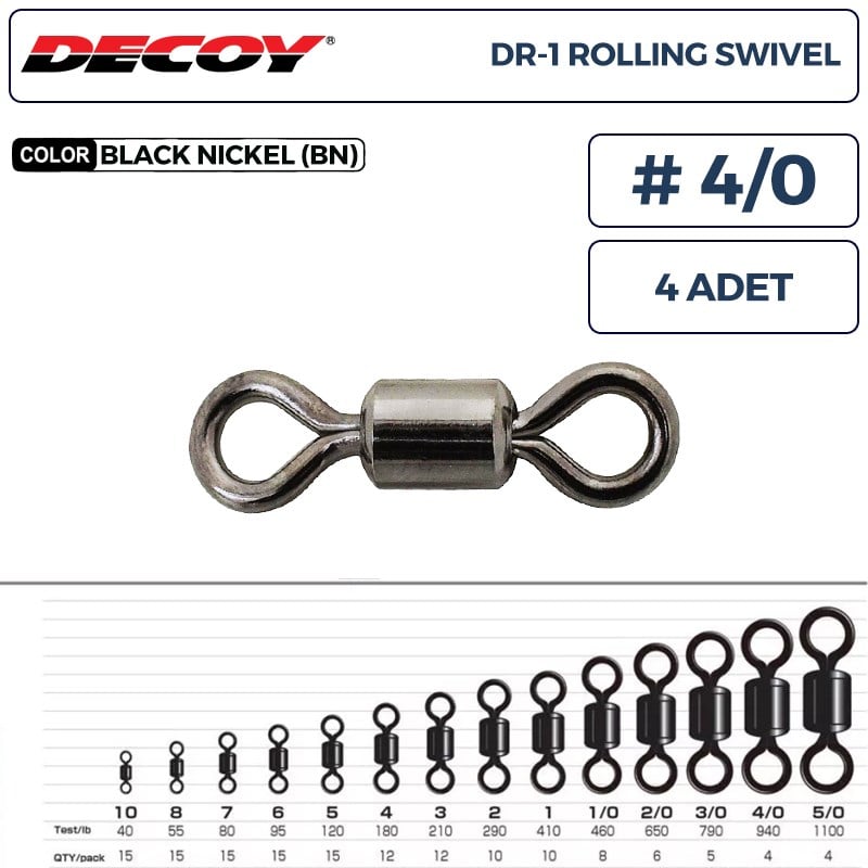 Decoy DR-1 Rolling Swivel Rulmanlı Fırdöndü #4/0 940lb (4 Adet)