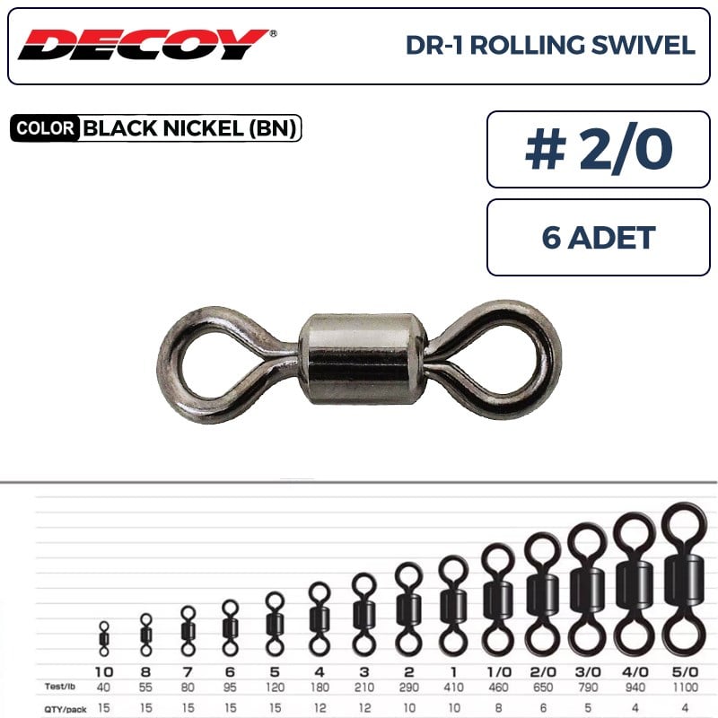 Decoy DR-1 Rolling Swivel Rulmanlı Fırdöndü #2/0 650lb (6 Adet)