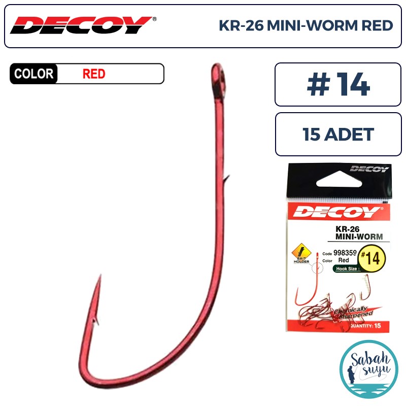 Decoy KR-26 Mini-Worm Tırnaklı Delikli Olta İğnesi Kırmızı #14 (15 Adet)