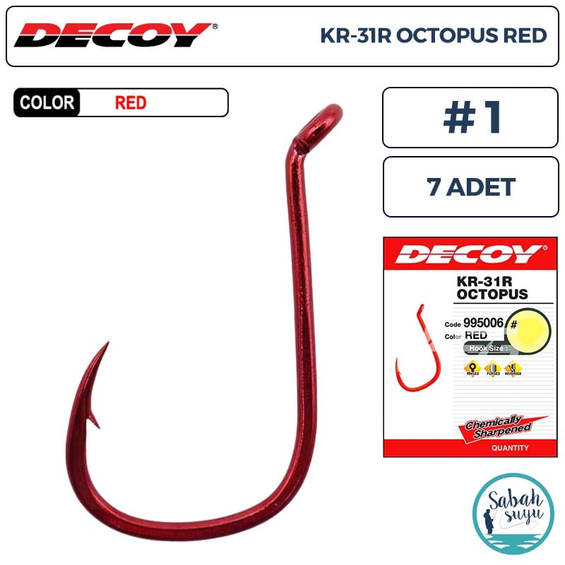Decoy KR-31R Octopus Delikli Olta İğnesi Kırmızı #1 (7 Adet)