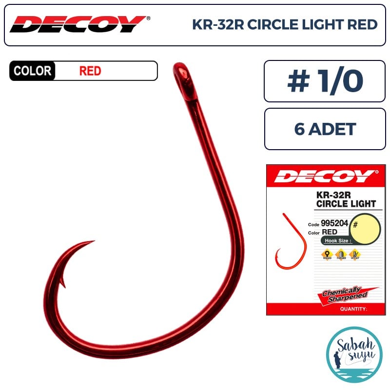 Decoy KR-32R Circle Light Delikli Olta İğnesi Kırmızı #1/0 (6 Adet)