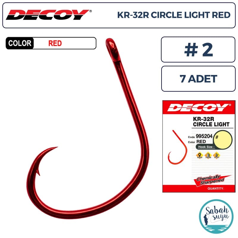 Decoy KR-32R Circle Light Delikli Olta İğnesi Kırmızı #2 (7 Adet)