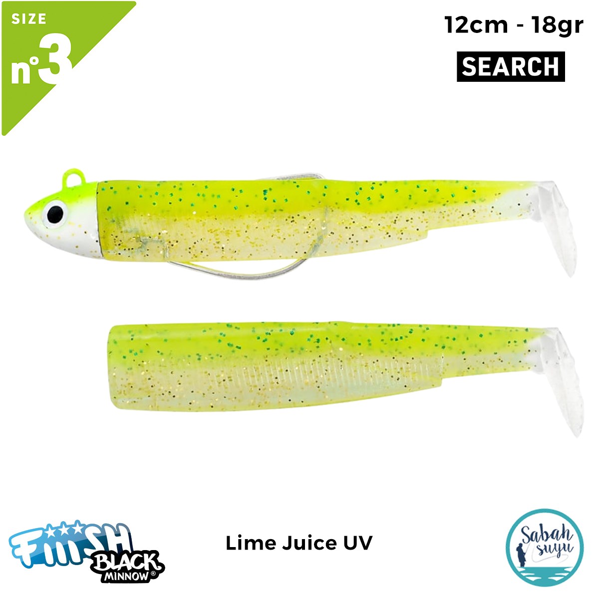 Fiiish Black Minnow BM120/3 BM1607 Combo Search 12cm 18gr Lime Juice UV