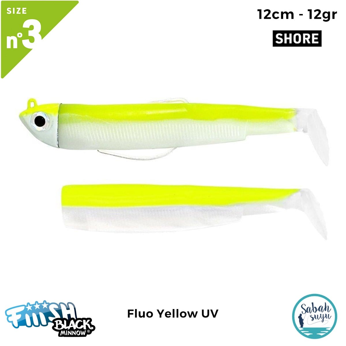 Fiiish Black Minnow BM120/3 BM3015 Combo Shore 12cm 12gr Fluo Yellow UV