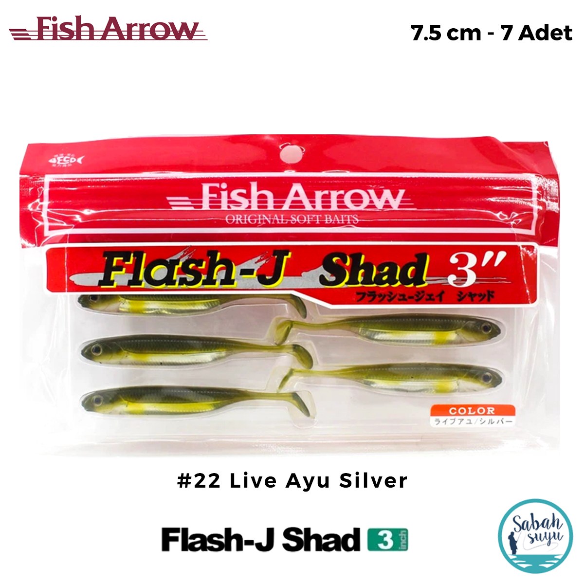Fish Arrow Flash J Shad 7.5cm (3'') #22 Live Ayu Silver Silikon Balık (7 Adet)