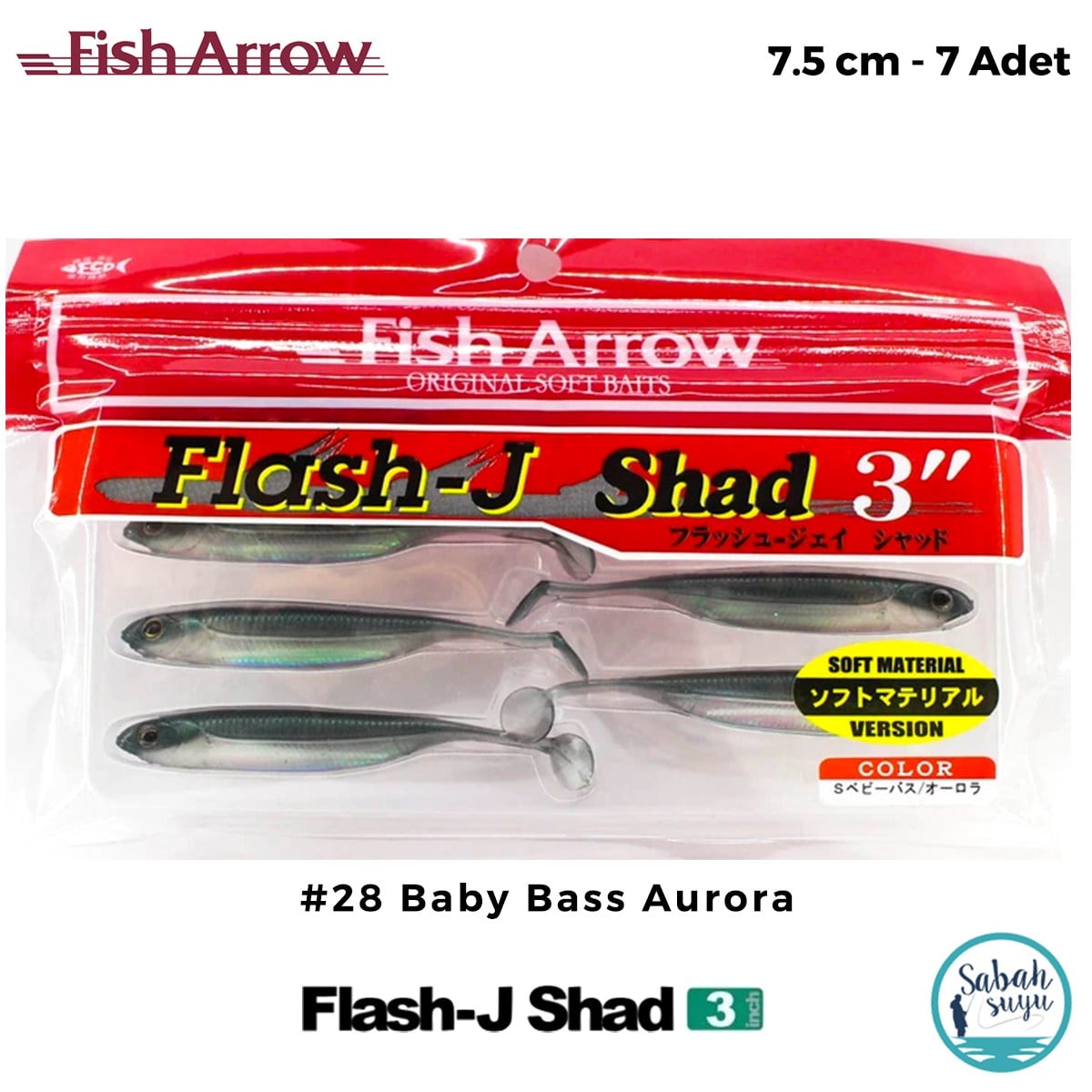 Fish Arrow Flash J Shad 7.5cm (3'') #28 Baby Bass Aurora Silikon Balık (7 Adet)