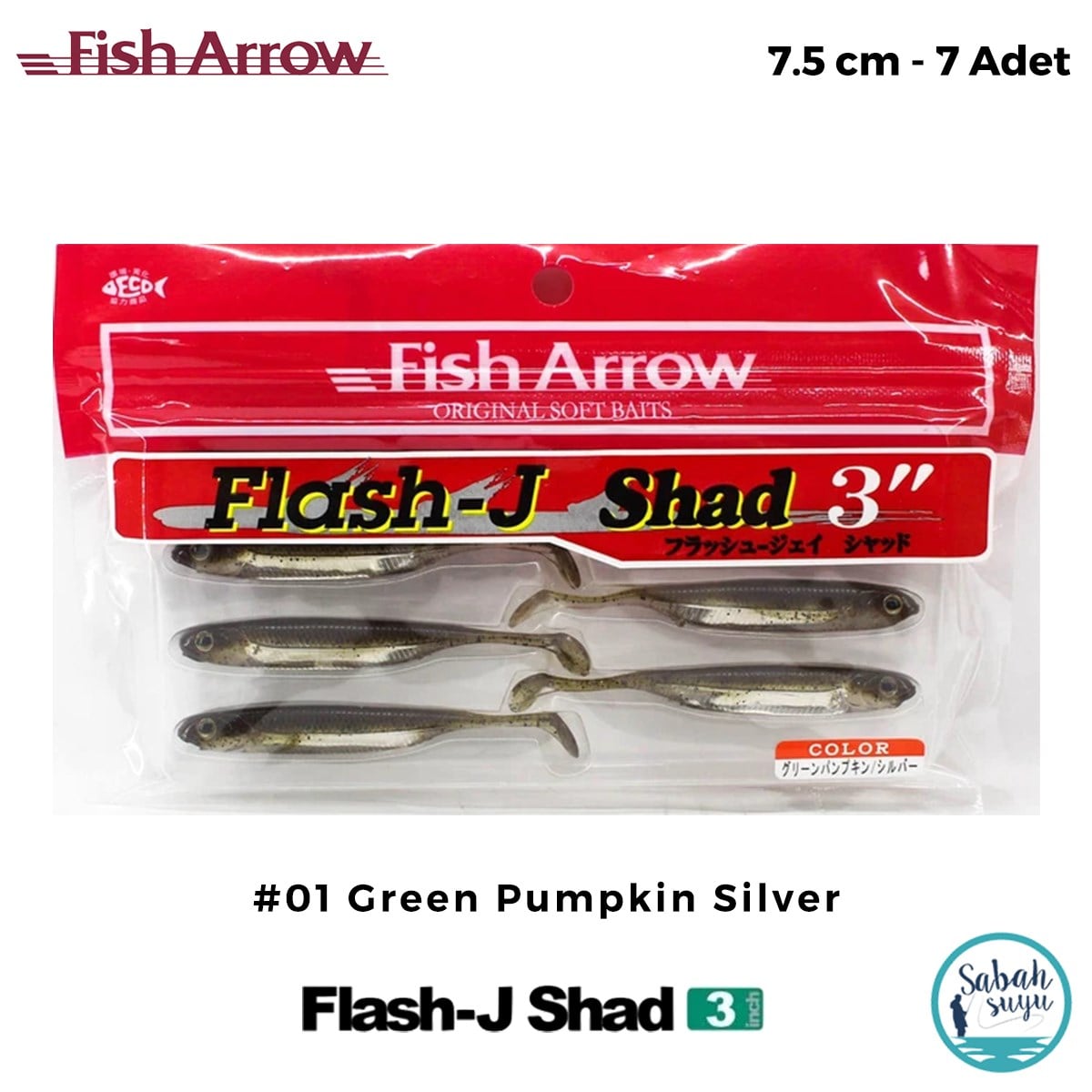 Fish Arrow Flash J Shad 7.5cm (3'') #01 Green Pumpkin Silver Silikon Balık (7 Adet)