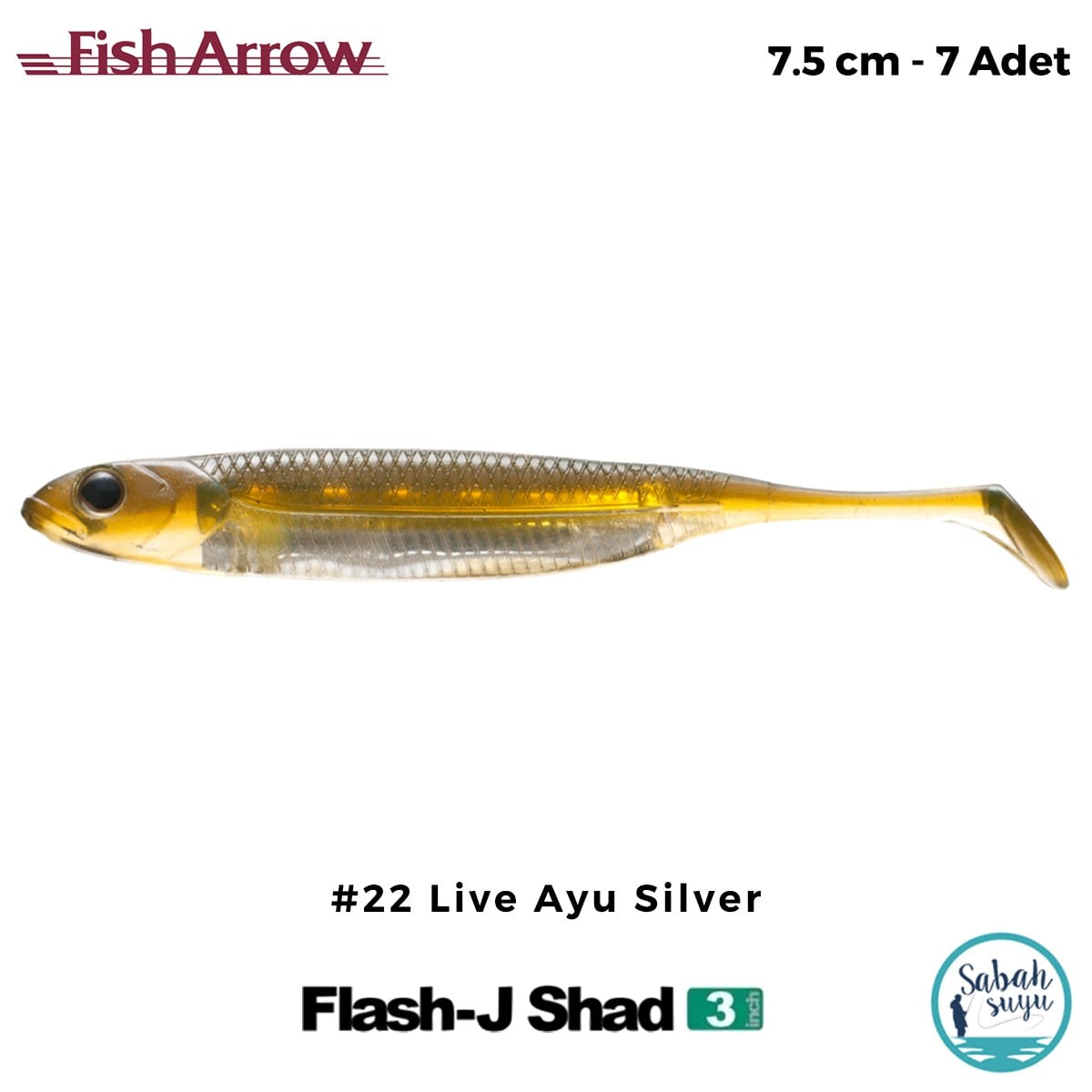 Fish Arrow Flash J Shad 7.5cm (3'') #22 Live Ayu Silver Silikon Balık (7 Adet)