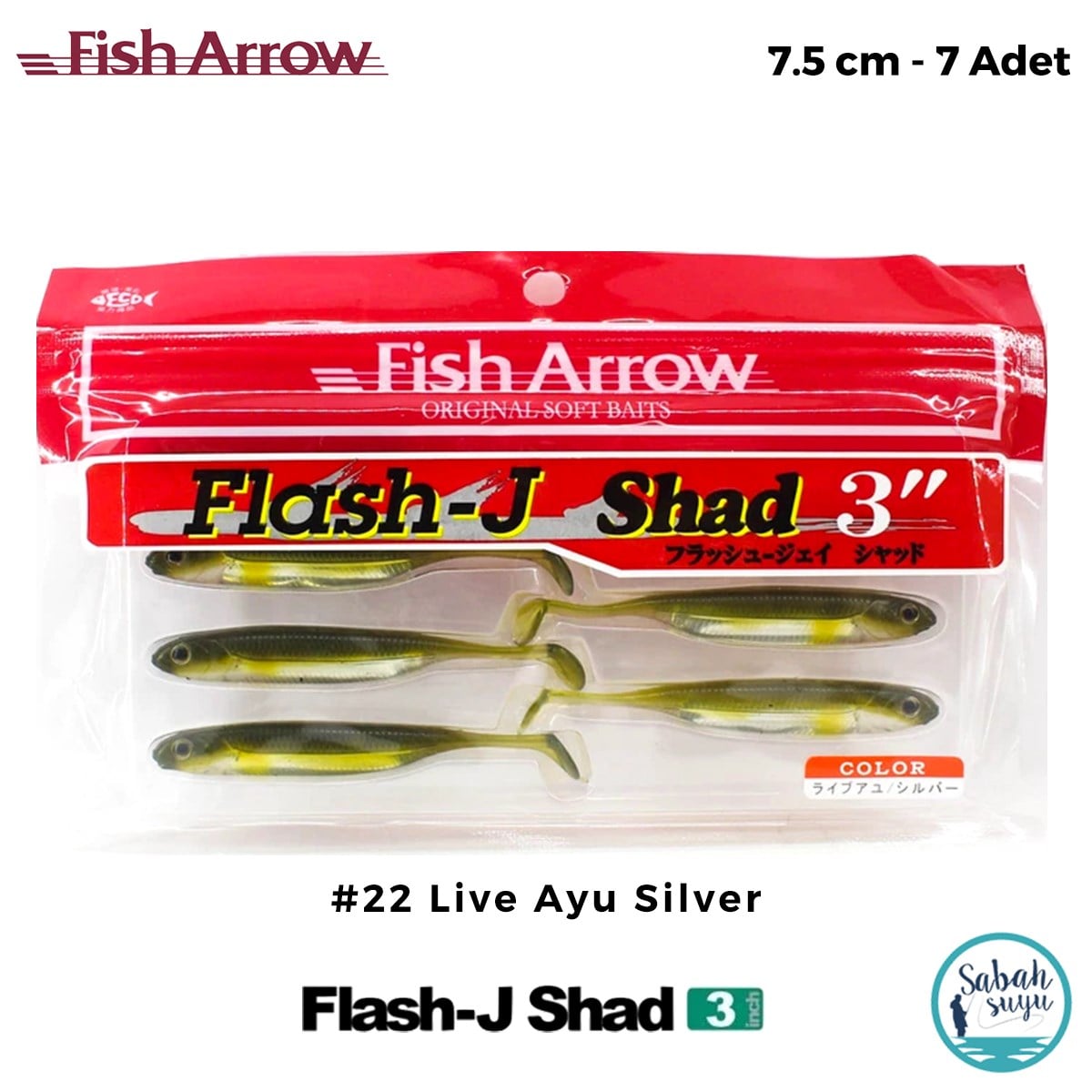 Fish Arrow Flash J Shad 7.5cm (3'') #22 Live Ayu Silver Silikon Balık (7 Adet)