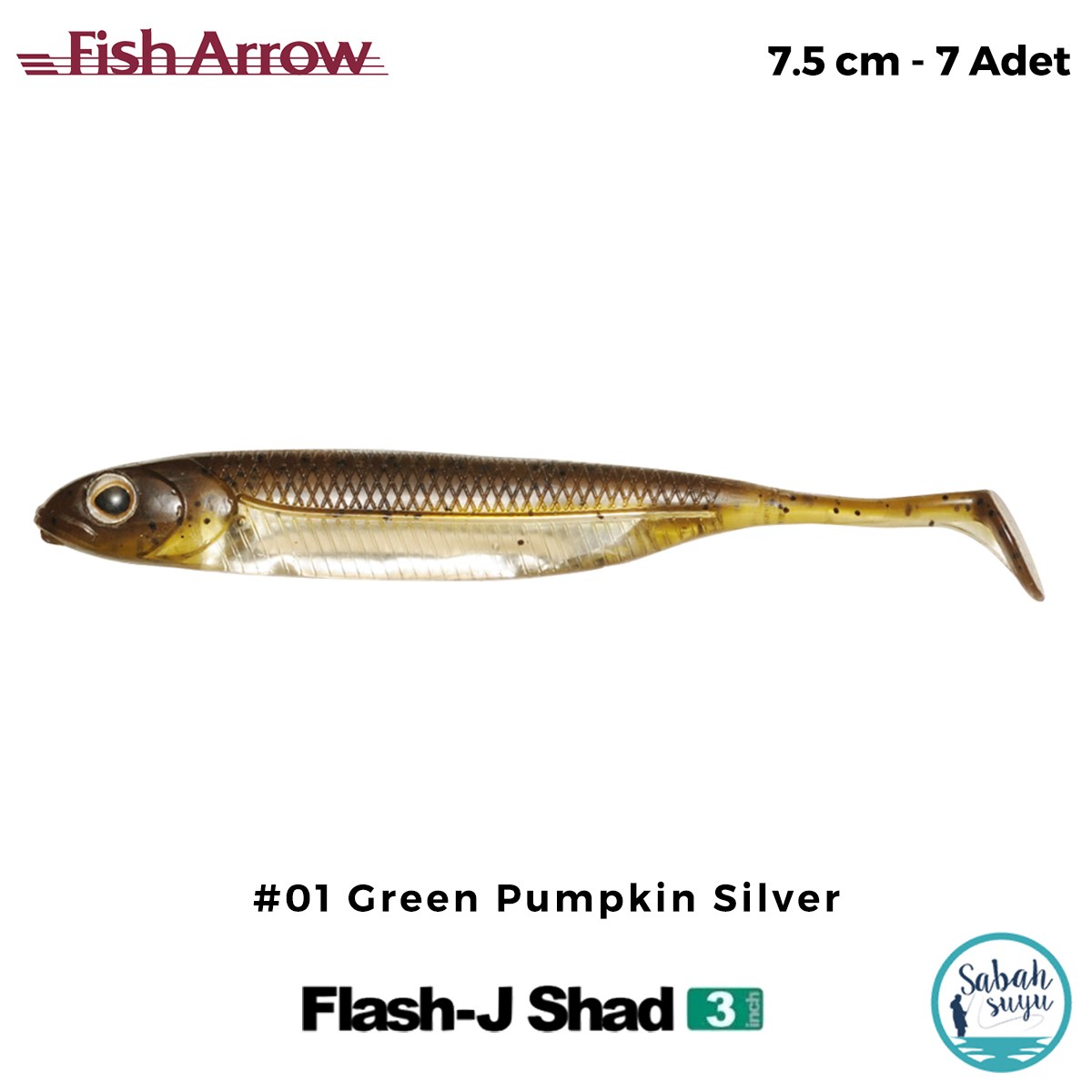 Fish Arrow Flash J Shad 7.5cm (3'') #01 Green Pumpkin Silver Silikon Balık (7 Adet)