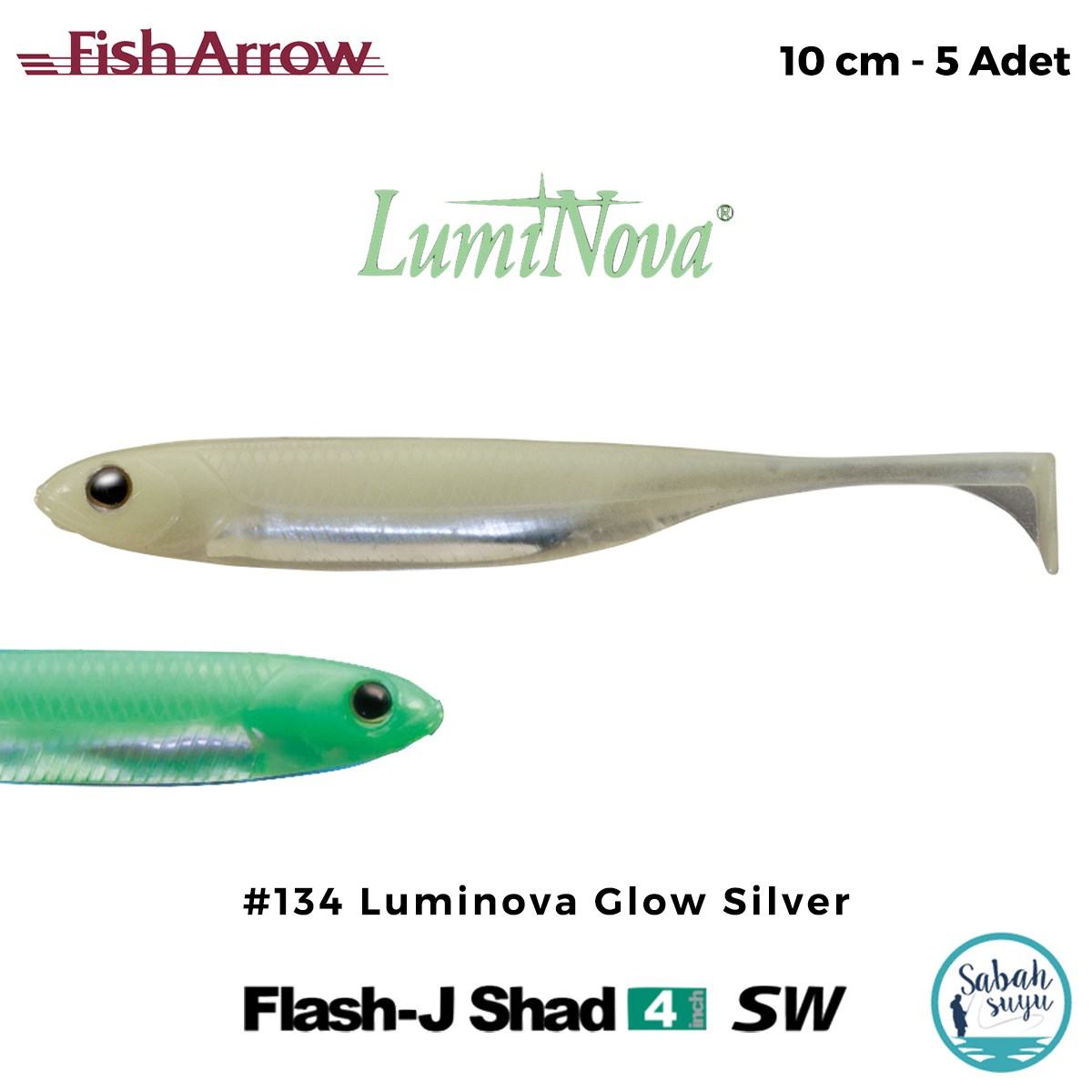 Fish Arrow Flash J Shad SW 10cm (4'') #134 Luminova Glow Silver Silikon Balık (5 Adet)