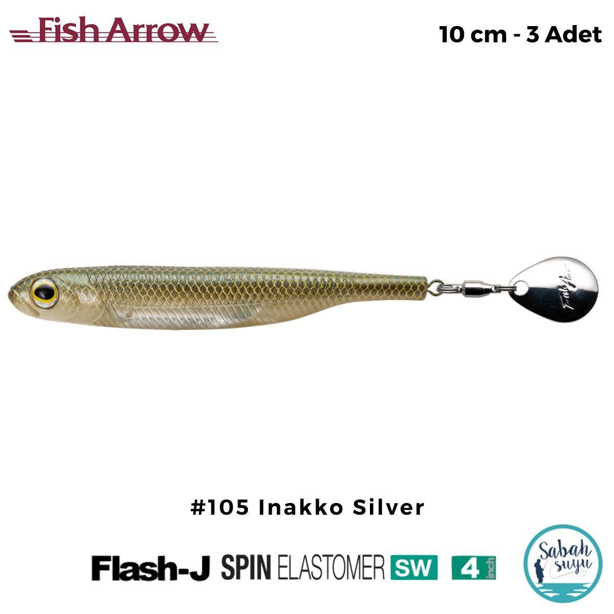 Fish Arrow Flash J Spin Elastomer SW 10cm (4'') #105 Inakko Silver Silikon Balık (3 Adet)