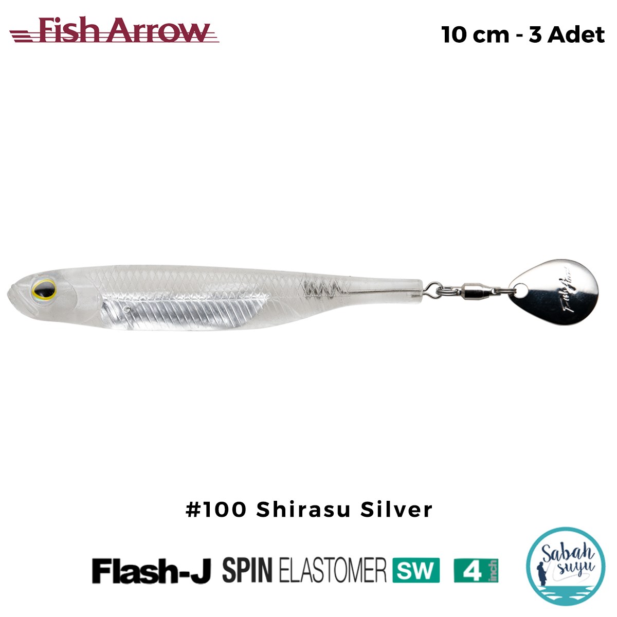 Fish Arrow Flash J Spin Elastomer SW 10cm (4'') #100 Shirasu Silver Silikon Balık (3 Adet)