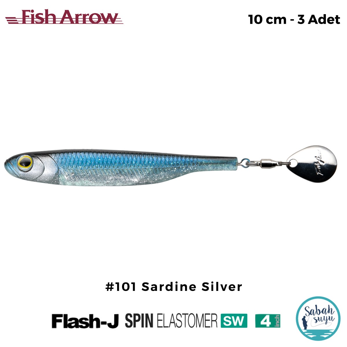 Fish Arrow Flash J Spin Elastomer SW 10cm (4'') #101 Sardine Silver Silikon Balık (3 Adet)