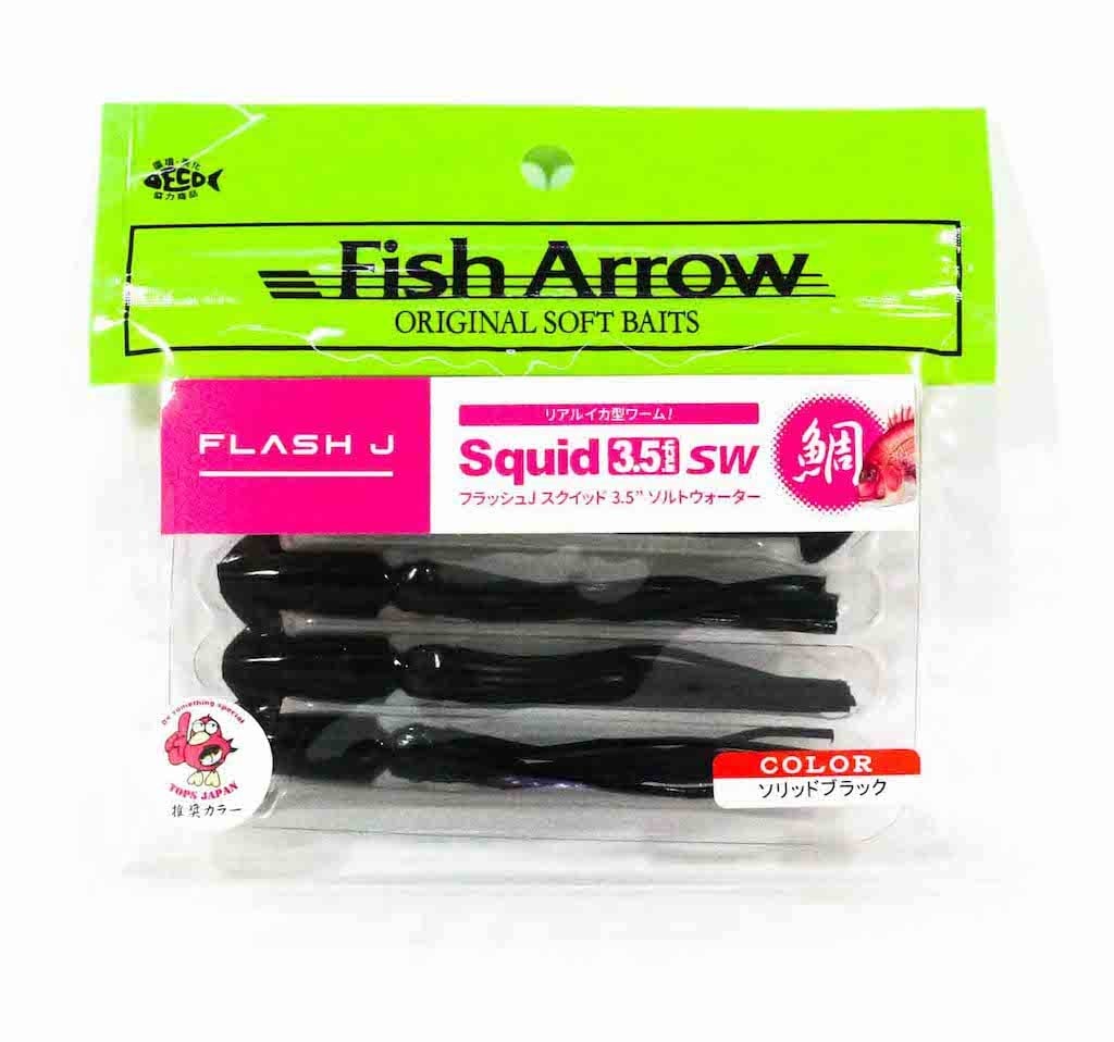 Fish Arrow Flash J Squid 9cm SW #07 Solid Black Silikon Kalamar (5 Adet)