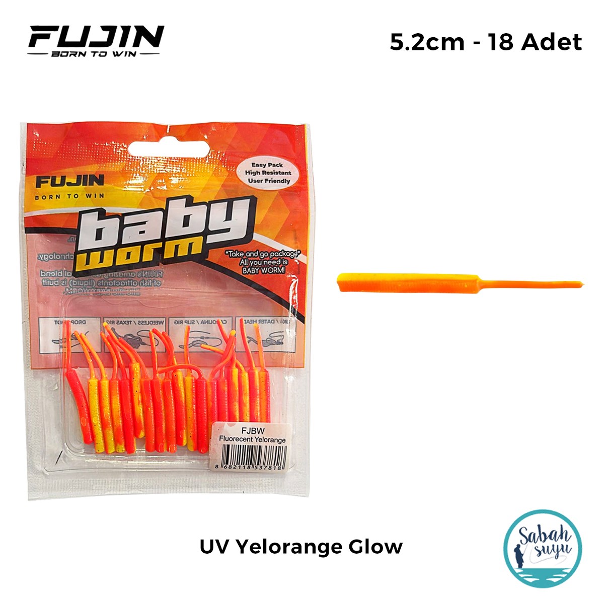 Fujin Baby Worm LRF Silikon 5.2 cm UV Yelorange Glow (18 Adet)