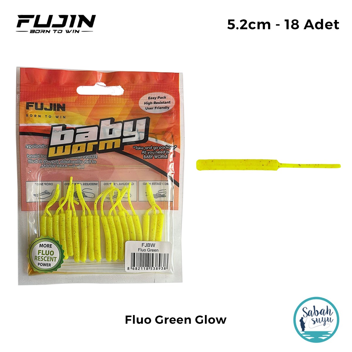 Fujin Baby Worm LRF Silikon 5.2 cm Fluo Green Glow (18 Adet)