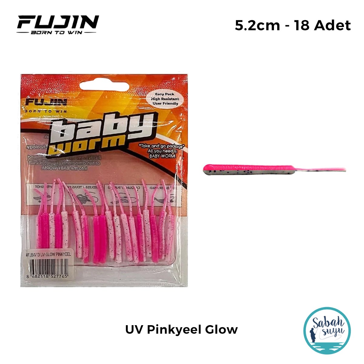 Fujin Baby Worm LRF Silikon 5.2 cm UV Pinkyeel Glow (18 Adet)