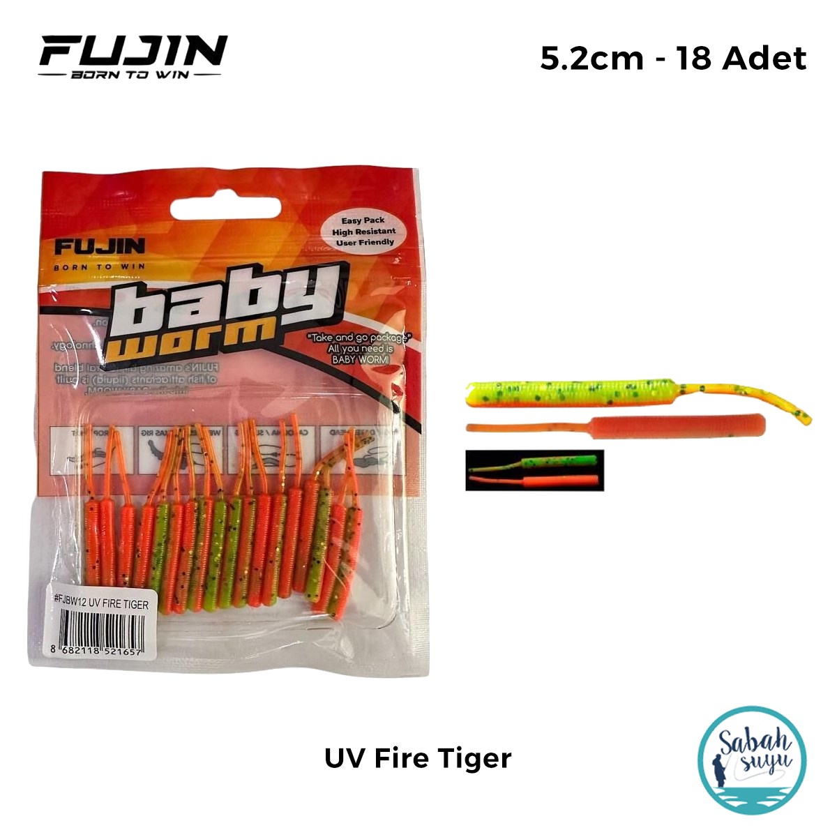 Fujin Baby Worm LRF Silikon 5.2 cm UV Fire Tiger (18 Adet)