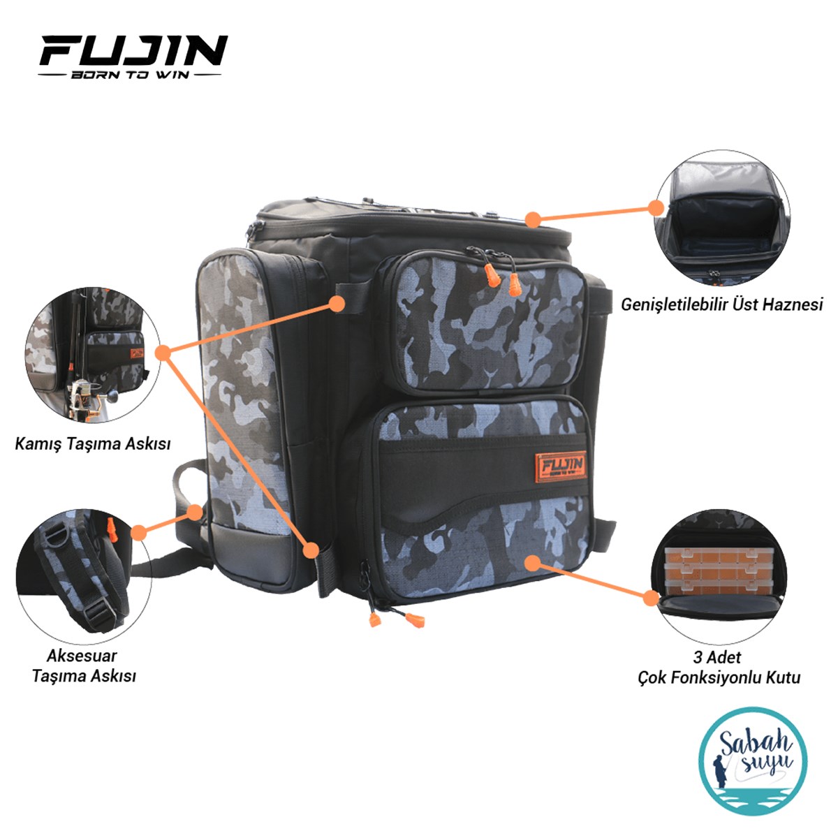 Fujin Black Camo Back Pack - Balıkçı Sırt Çantası