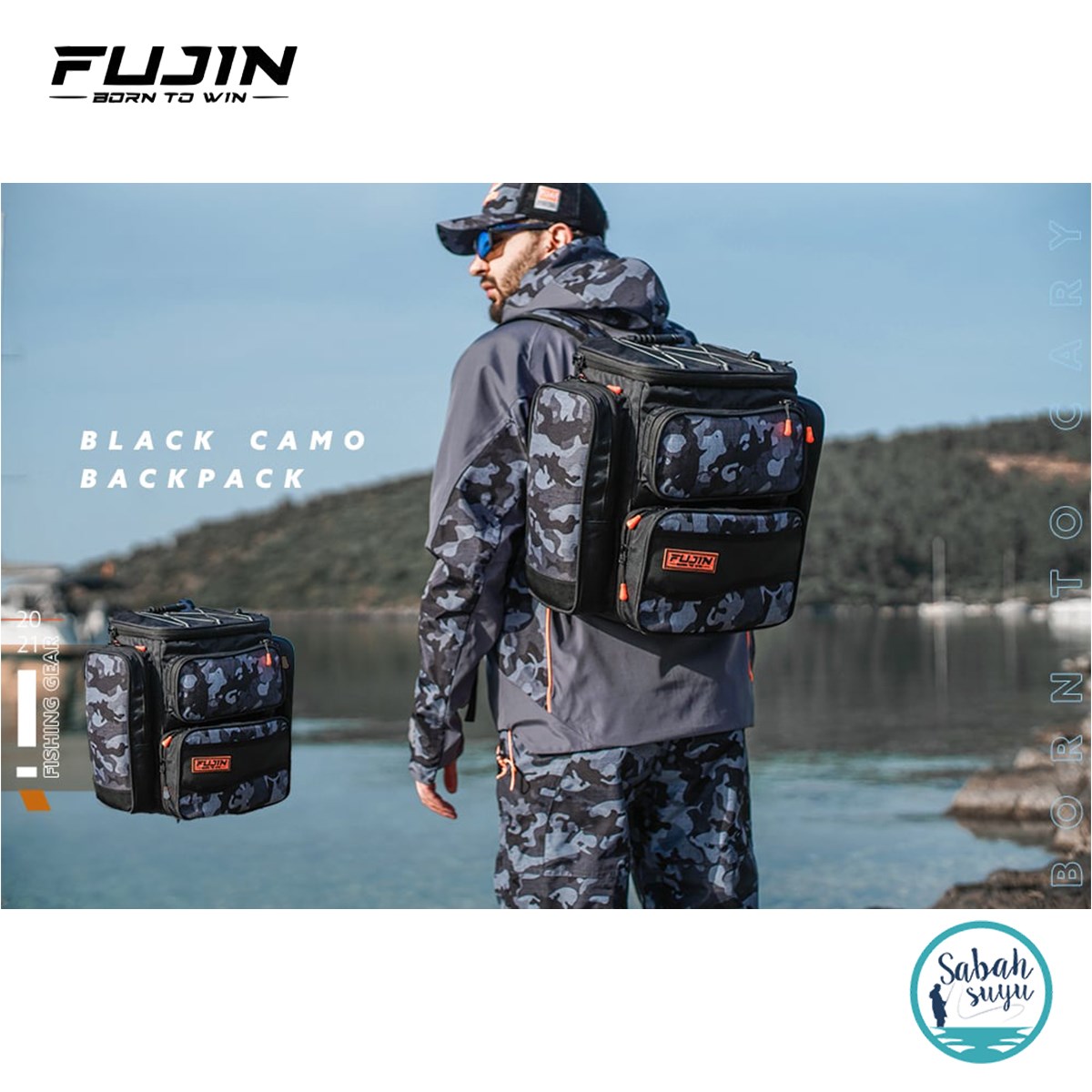 Fujin Black Camo Back Pack - Balıkçı Sırt Çantası