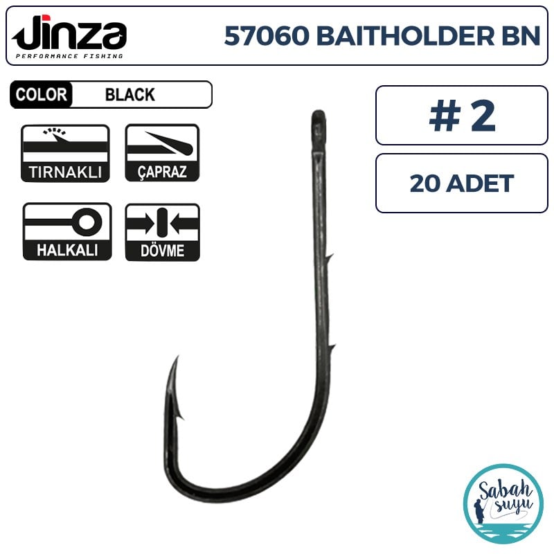 Jinza 57060 Baitholder Tırnaklı Delikli İğne #2 (20 Adet) Siyah