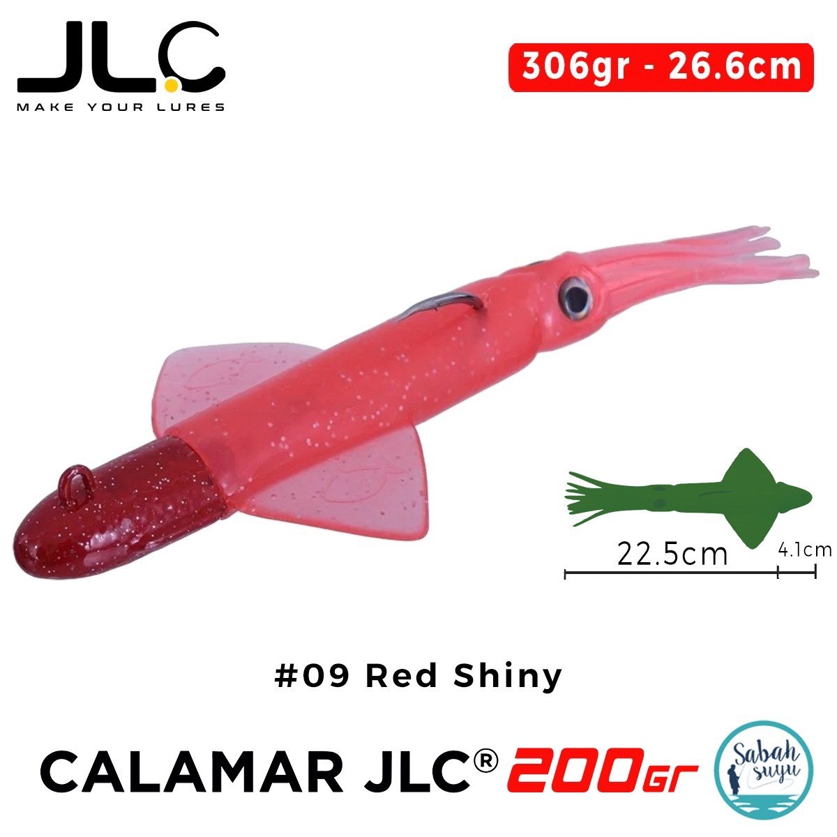 JLC Calamar 200 Set 26.6cm 306gr #09 Red Shiny Silikon Kalamar