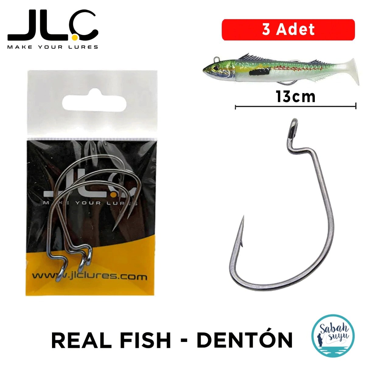 JLC Real Fish 13cm / Denton Offset Texas Kafa İğnesi (3 Adet)