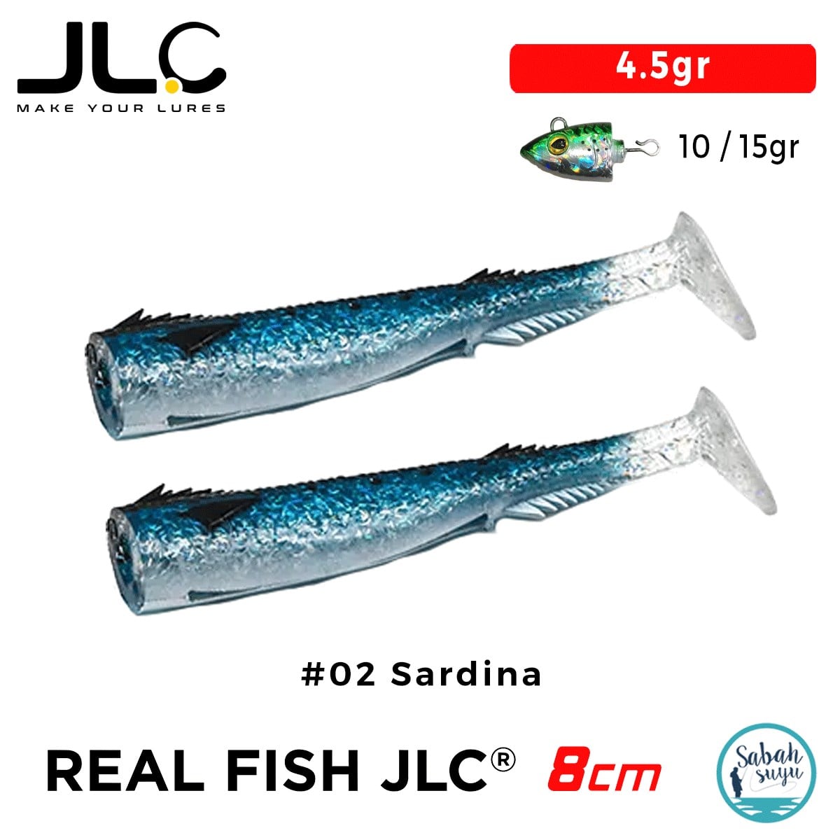 JLC Real Fish 8cm 4.5gr #02 Sardina Silikon Kuyruk (2 Adet)