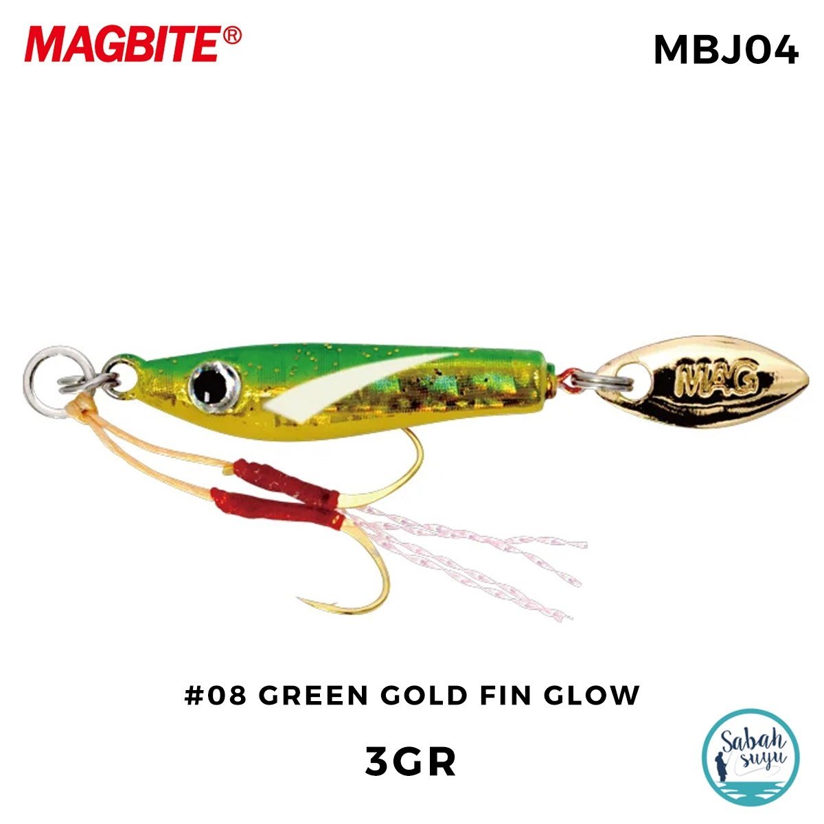 Magbite Chirimen Jig 3gr #08 Green Gold Fin Glow