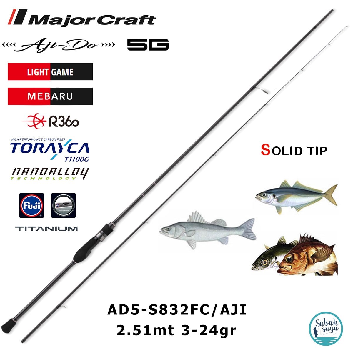 Major Craft 5G Ajido AD5-S832FC/AJI 2.51mt 3-24gr (2P) Light Spin Kamış