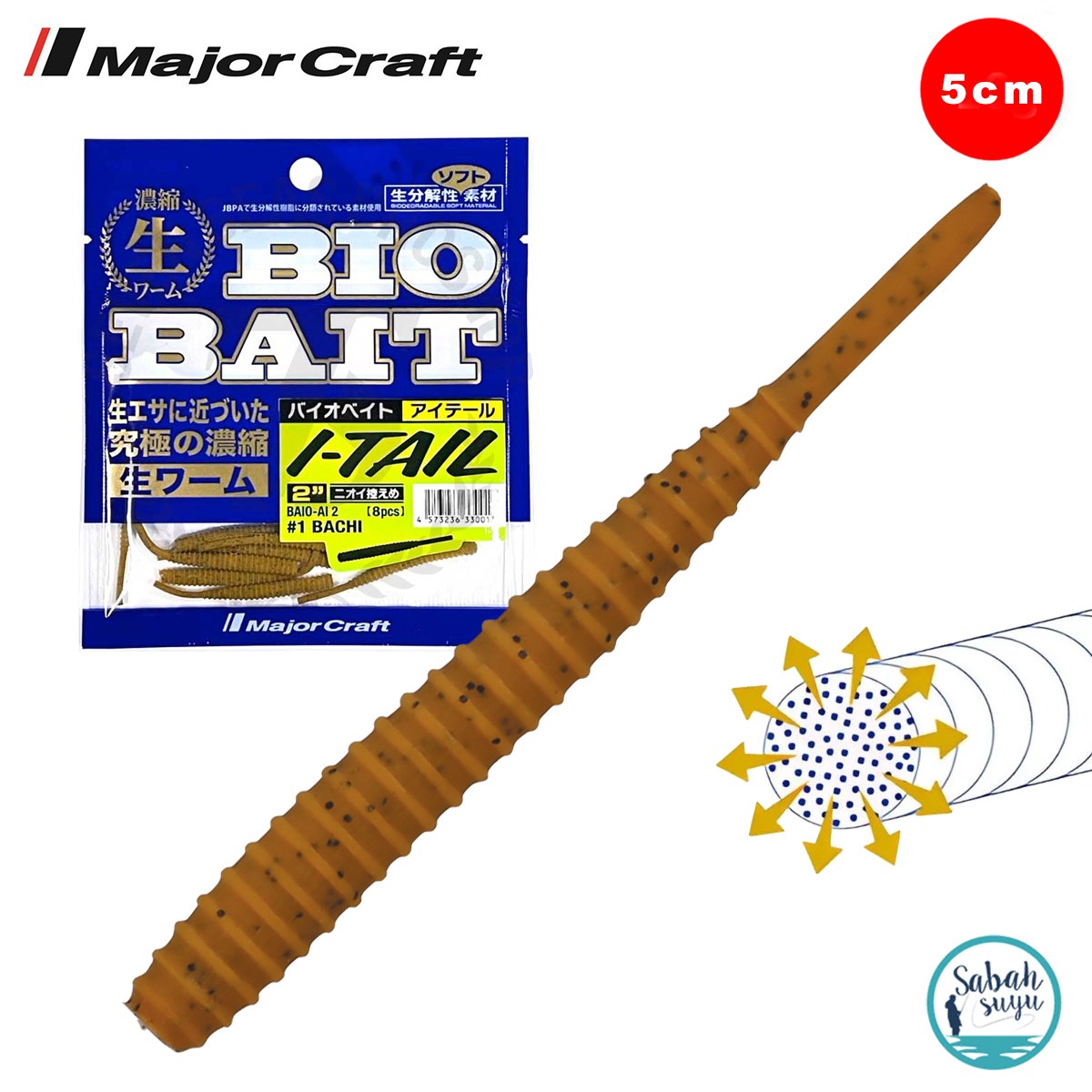 Major Craft Biobait I-Tail Kokulu Silikon 5cm #01 Bachi (8 Adet)