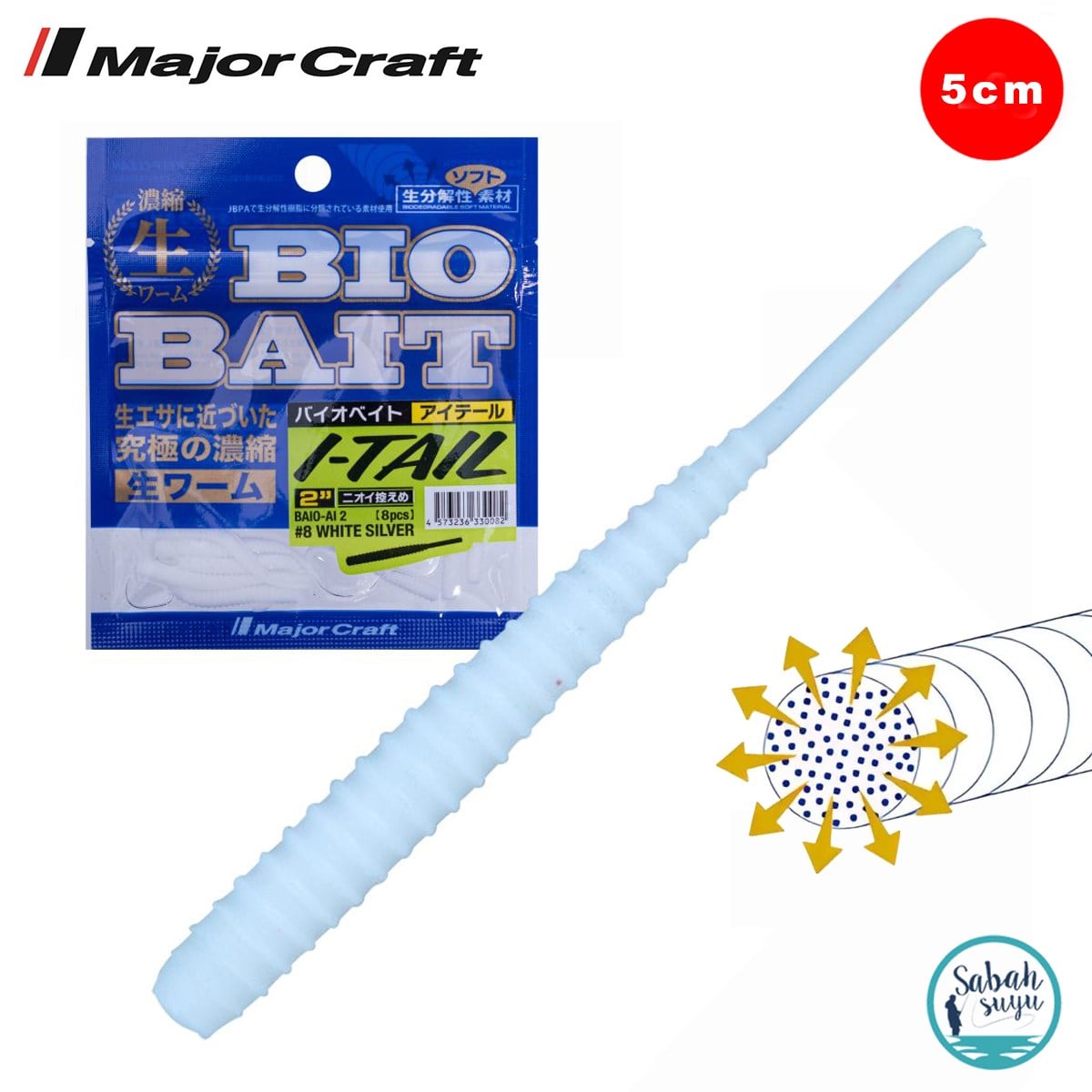 Major Craft Biobait I-Tail Kokulu Silikon 5cm #08 White Silver (8 Adet)