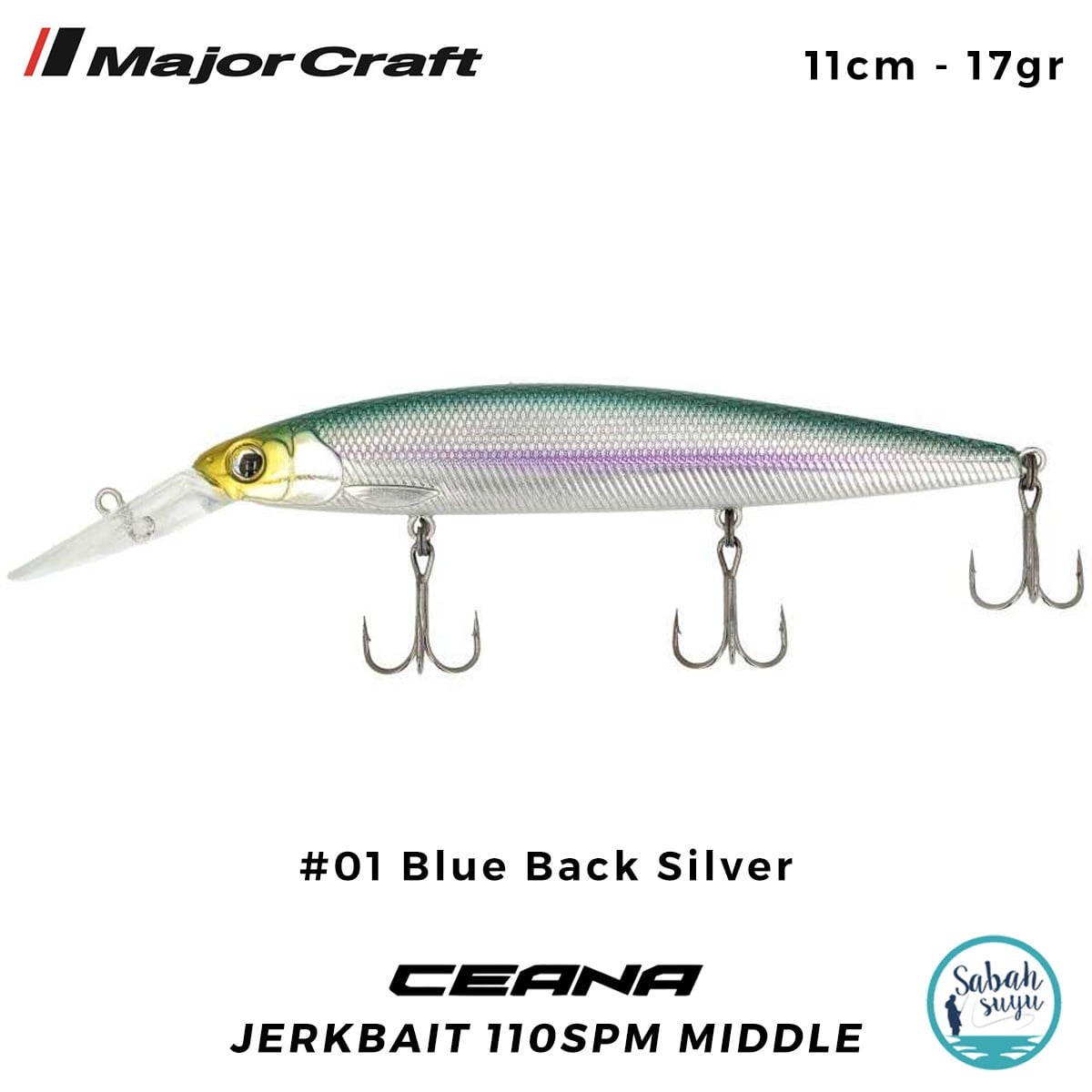 Major Craft Ceana Jerkbait 110SPM Middle 11cm 17gr #01 Blue Back Silver
