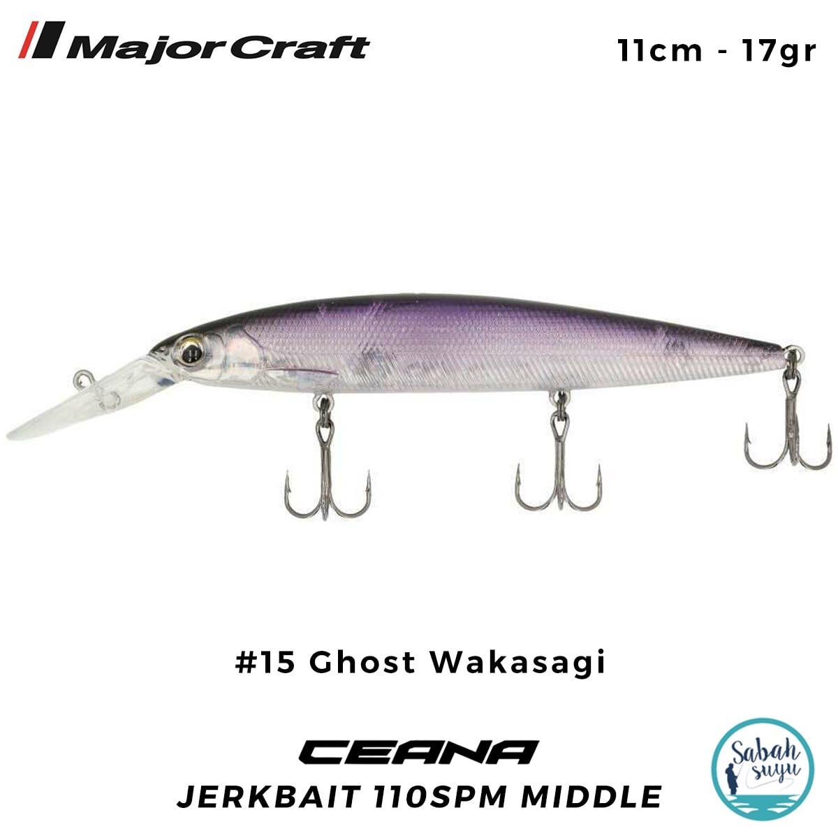 Major Craft Ceana Jerkbait 110SPM Middle 11cm 17gr #15 Ghost Wakasagi
