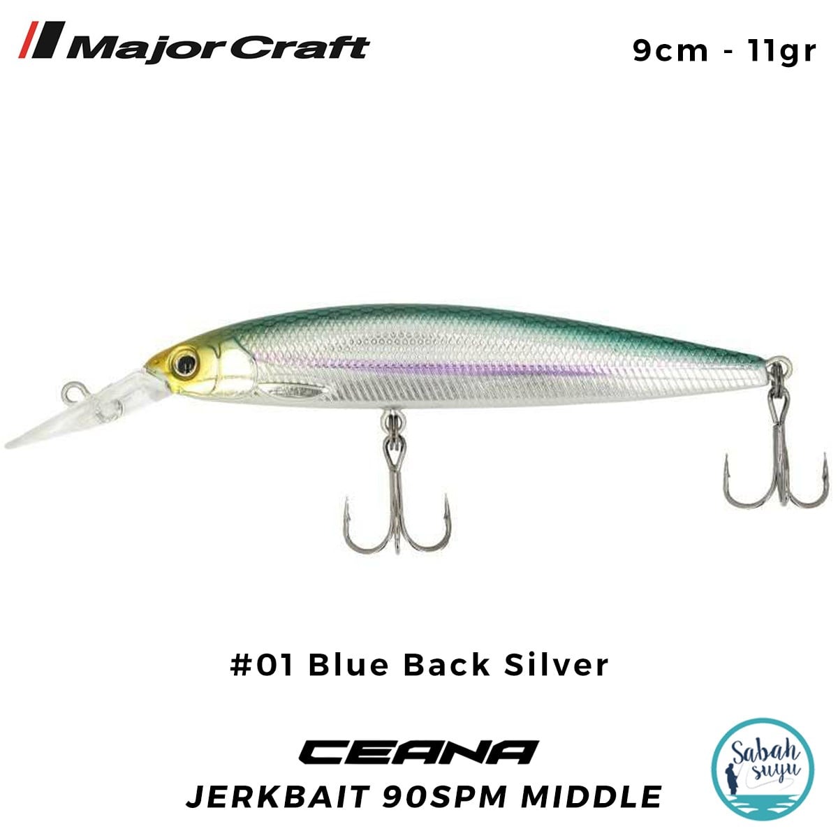 Major Craft Ceana Jerkbait 90SPM Middle 9cm 11gr #01 Blue Back Silver