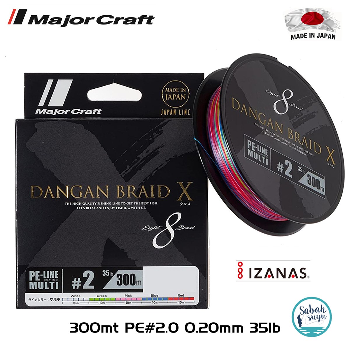 Major Craft Dangan Braid X 8X İp Misina PE 2.0 0.20mm 35lb/16.0kg 300mt Multi