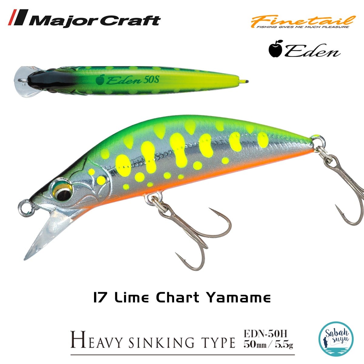 Major Craft Finetail Eden 50HS 5.5gr LRF Sahte Balık # 17 Lime Chart Yamame