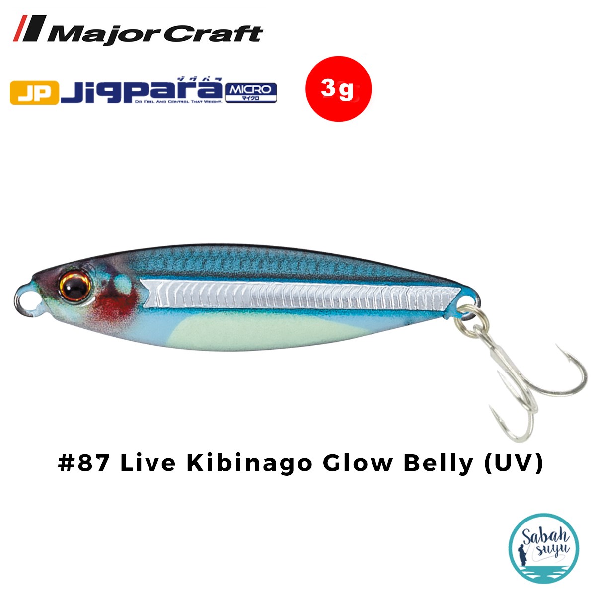 Major Craft Jigpara Micro JPM-3gr 30mm #87 Live Kibinago Glow Belly (UV)