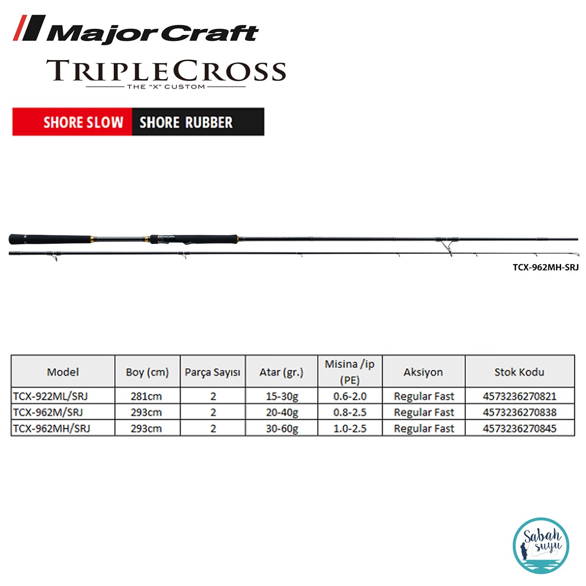Major Craft Triple Cross TCX-962MH/SRJ 293cm 30-60gr (2P) Slow Shore Jigging Kamış