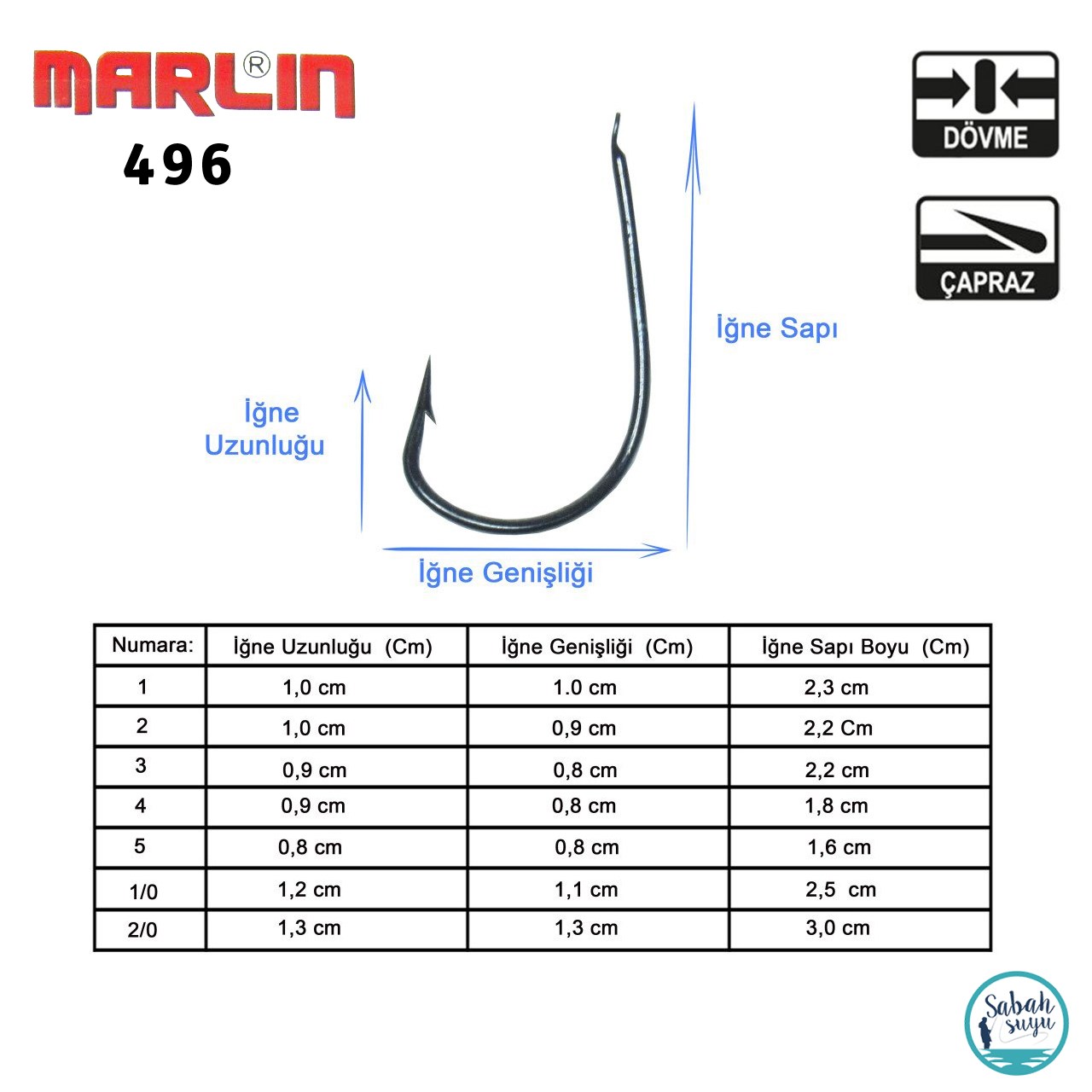 Marlin 496 Çapraz Tekli Olta İğnesi Mavi #1/0 (100 adet)