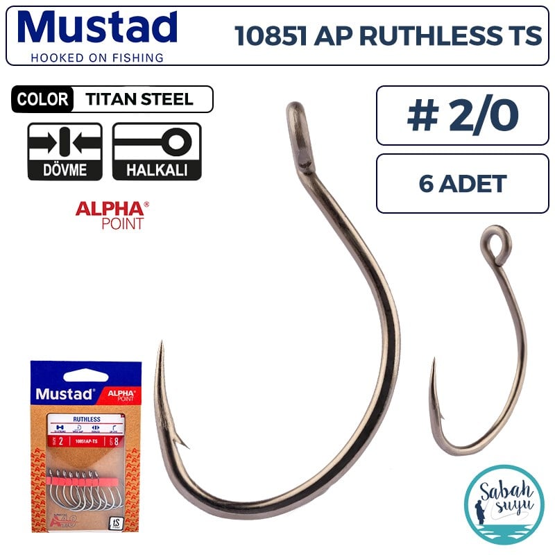 Mustad 10851 AP Ruthless Delikli Olta İğnesi TS #2/0 (6 Adet)