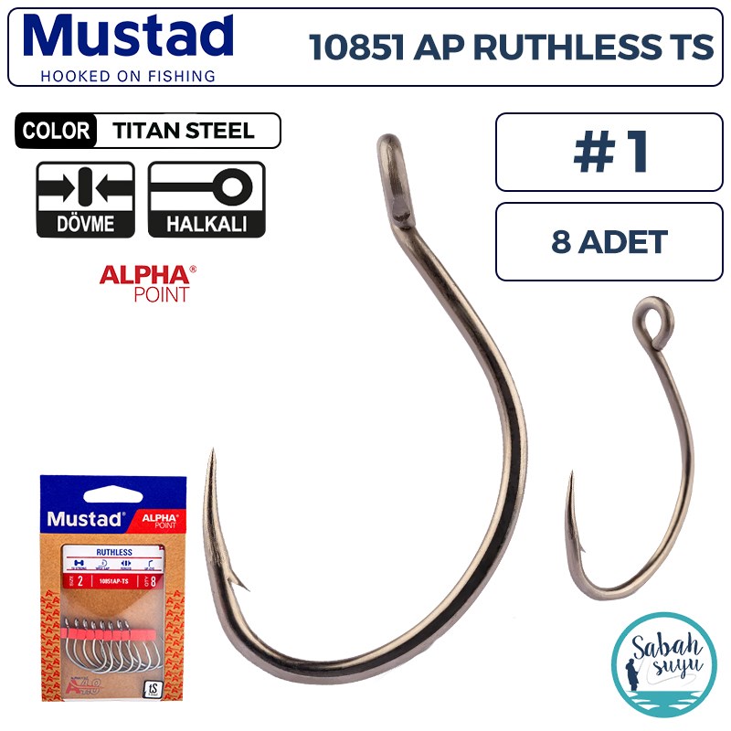 Mustad 10851 AP Ruthless Delikli Olta İğnesi TS #1 (8 Adet)
